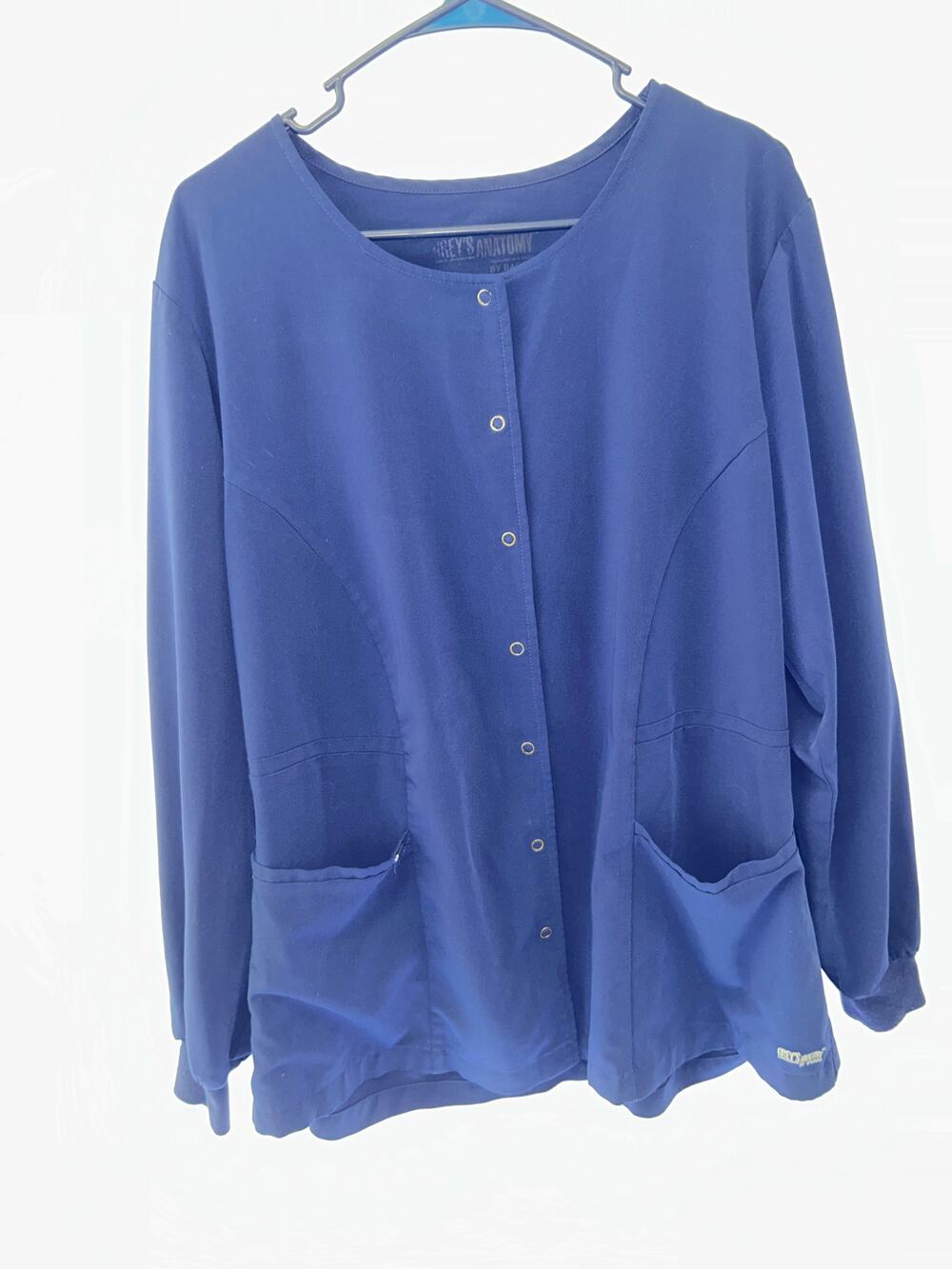 Greys Anatomy Signature Scrub Warm Up Jacket Womens XL Blue Snap Front Stretch
